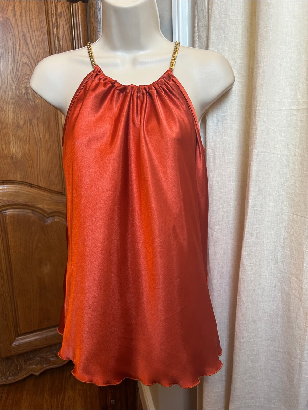 Nicole Miller Satin Halter Tank Top with Chain Strap